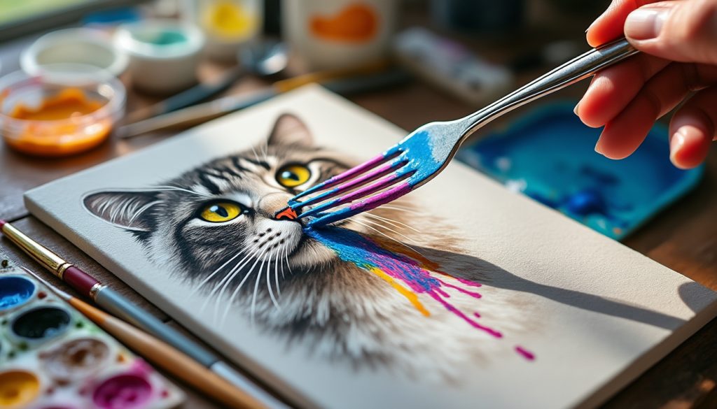explorez une technique artistique unique en peignant des animaux avec une fourchette et laissez-vous surprendre par cet art insolite et créatif.