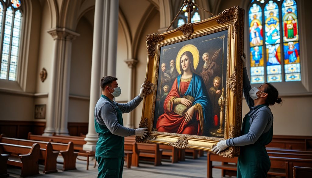 découvrez le levage délicat des tableaux à gaillac-toulza, une étape essentielle pour la restauration soignée de l'église, alliant expertise et préservation du patrimoine.