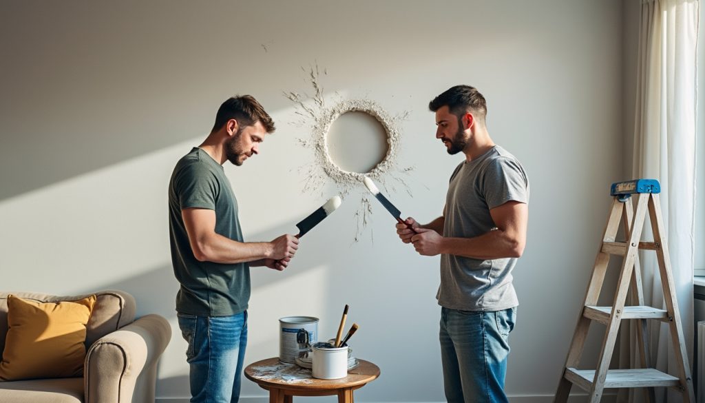 ce samedi matin, suivez l'affrontement inattendu entre deux propriétaires qui tentent de réparer la même cheville. qui réussira à garder son mur intact ? suspense et humour garantis !