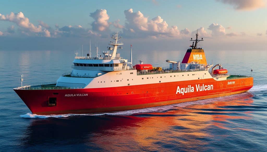découvrez l'histoire de la rénovation spectaculaire de la coque de l’aquila « vulcan » il y a trois mois, un navire engagé sublimé par une peinture éclatante, à travers une immersion unique à bord.